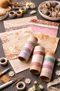 Washitape auf Altpapier – Frankenpaper aus Buchseiten, Umschlägen und Kartonresten