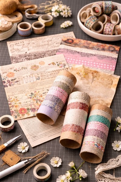 Washitape auf Altpapier – Frankenpaper aus Buchseiten, Umschlägen und Kartonresten