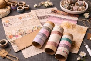 Washitape auf Altpapier – Frankenpaper aus Buchseiten, Umschlägen und Kartonresten