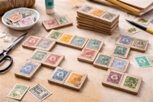 Dominospiel mit Briefmarken basteln – Upcycling-Idee mit alten Marken