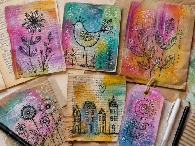 Reverse Coloring auf Restpapier, Buchseiten und Verpackungspapier